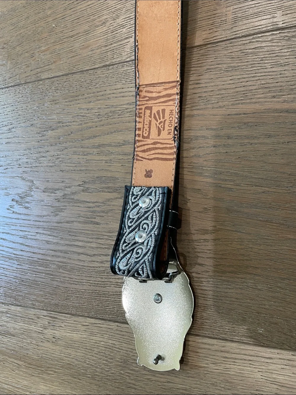 Black & Silver Wester Belt Embroidered Size 38 Unisex